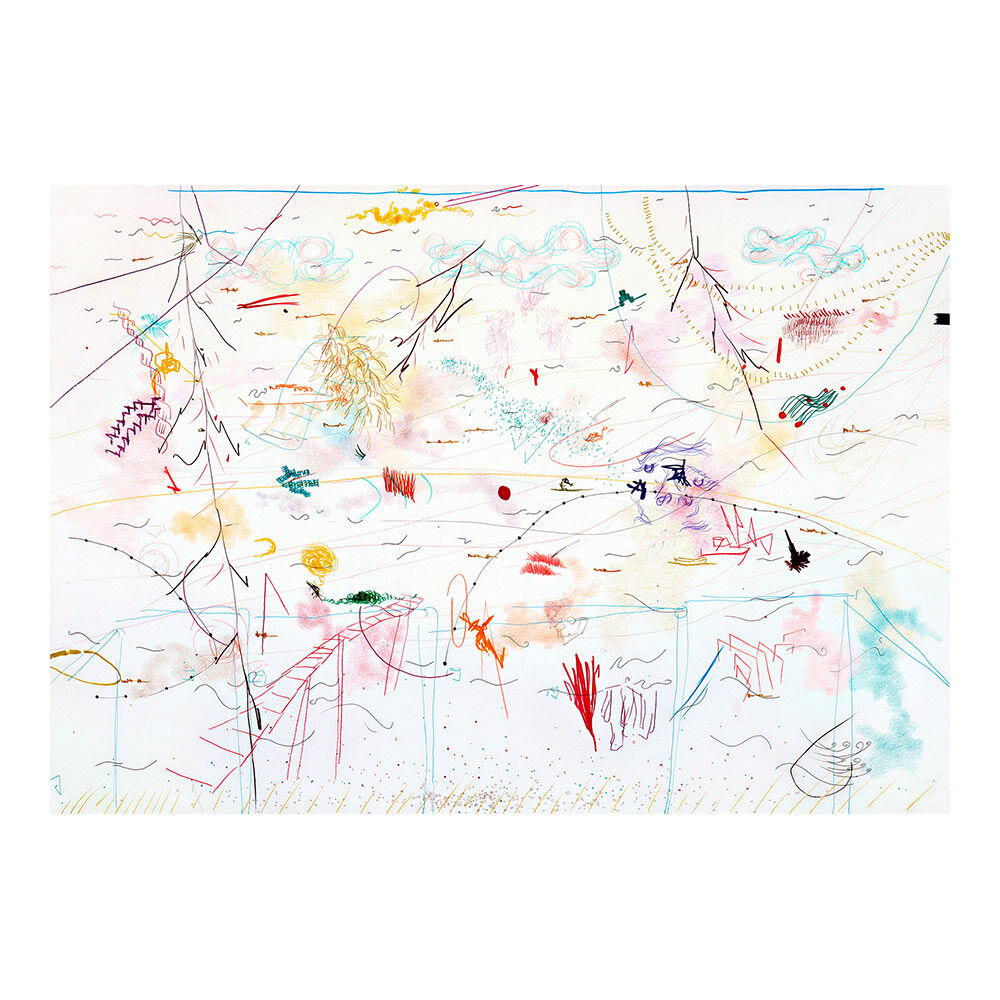 Murat Yildiz, Instant rooting and the impossibility of remaining at a point, pen, potlood, marker, pastel en inkt op papier, 2020